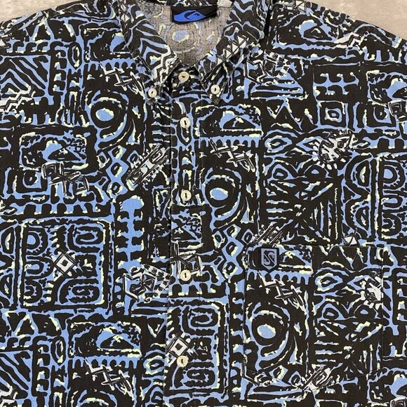 Vintage 90s QUICKSILVER BUTTON UP SHIRT MENS SURF NEON FUNKY AOP ABSTRACT - Picture 3 of 8